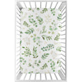 Floral Leaf Baby Girl Fitted Mini Portable Crib Sheet Green And White Boho Watercolor Botanical Woodland Tropical Garden