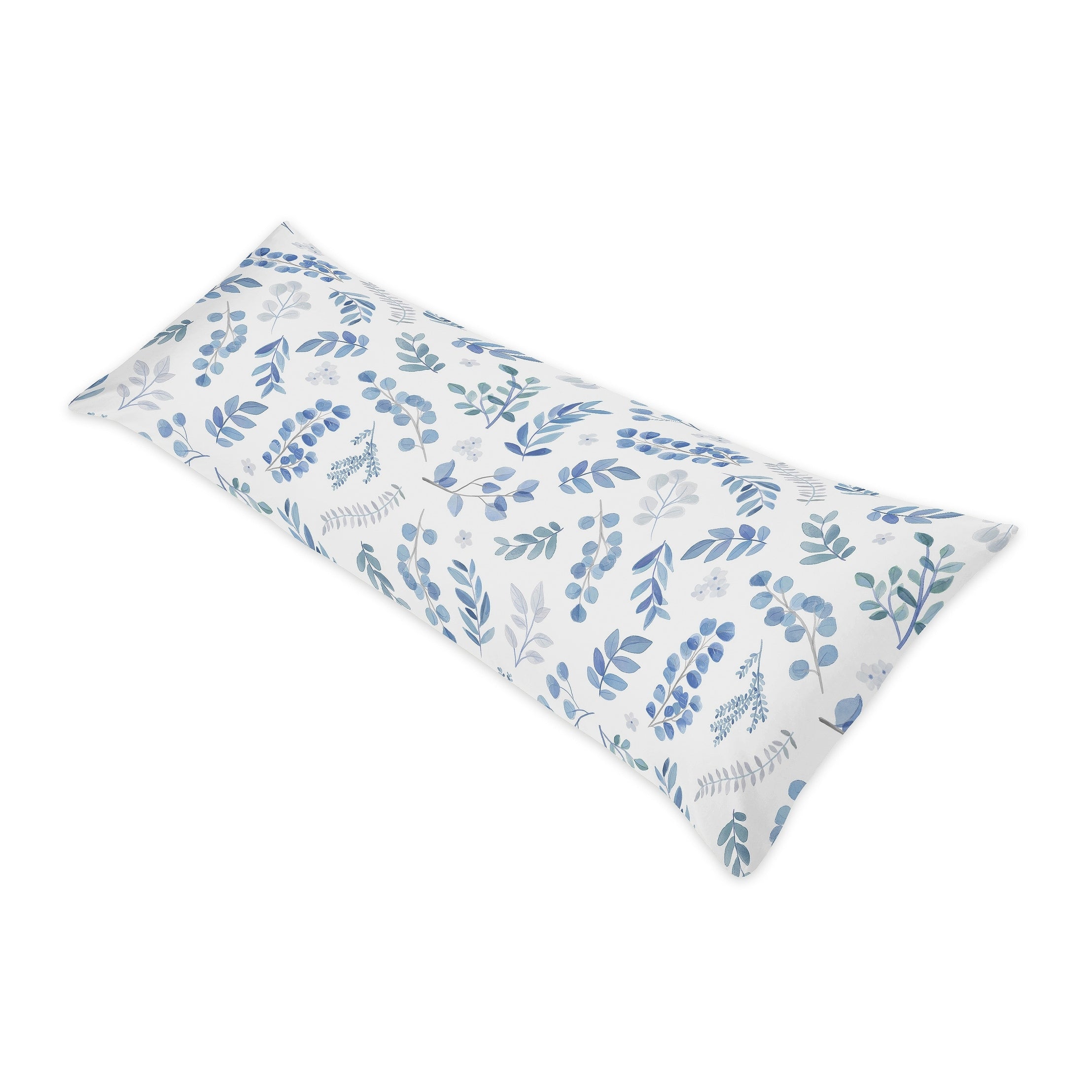 Floral Leaf Body Pillow Case Pillow Not Included Blue Grey White Boho Watercolor Botanical Flower Woodland Tropical Garden.