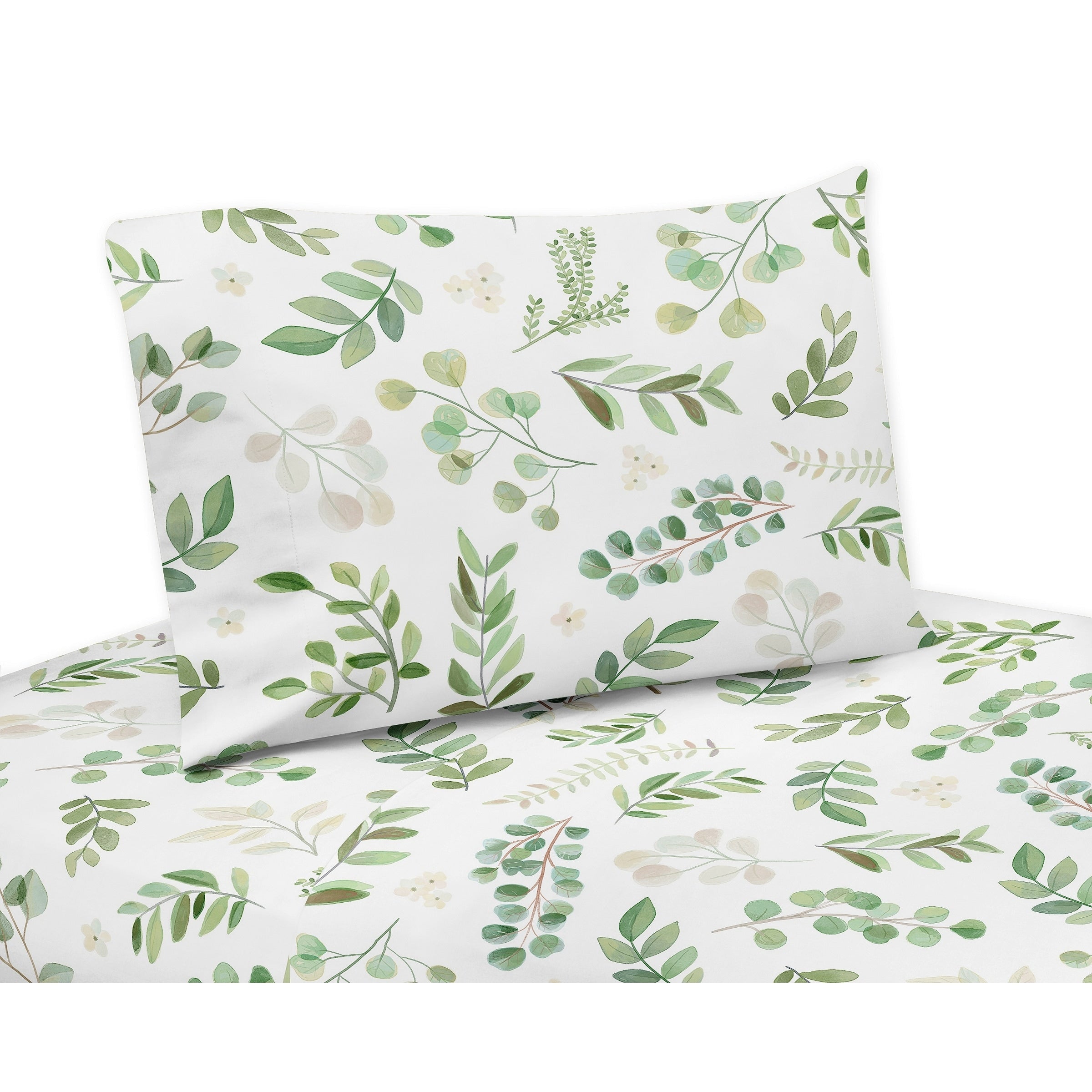 Floral Leaf Collection 3 Piece Twin Sheet Set Green And White Boho Watercolor Botanical Woodland Tropical Garden