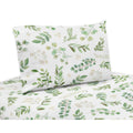 Floral Leaf Collection 4 Piece Queen Sheet Set Green And White Boho Watercolor Botanical Woodland Tropical Garden