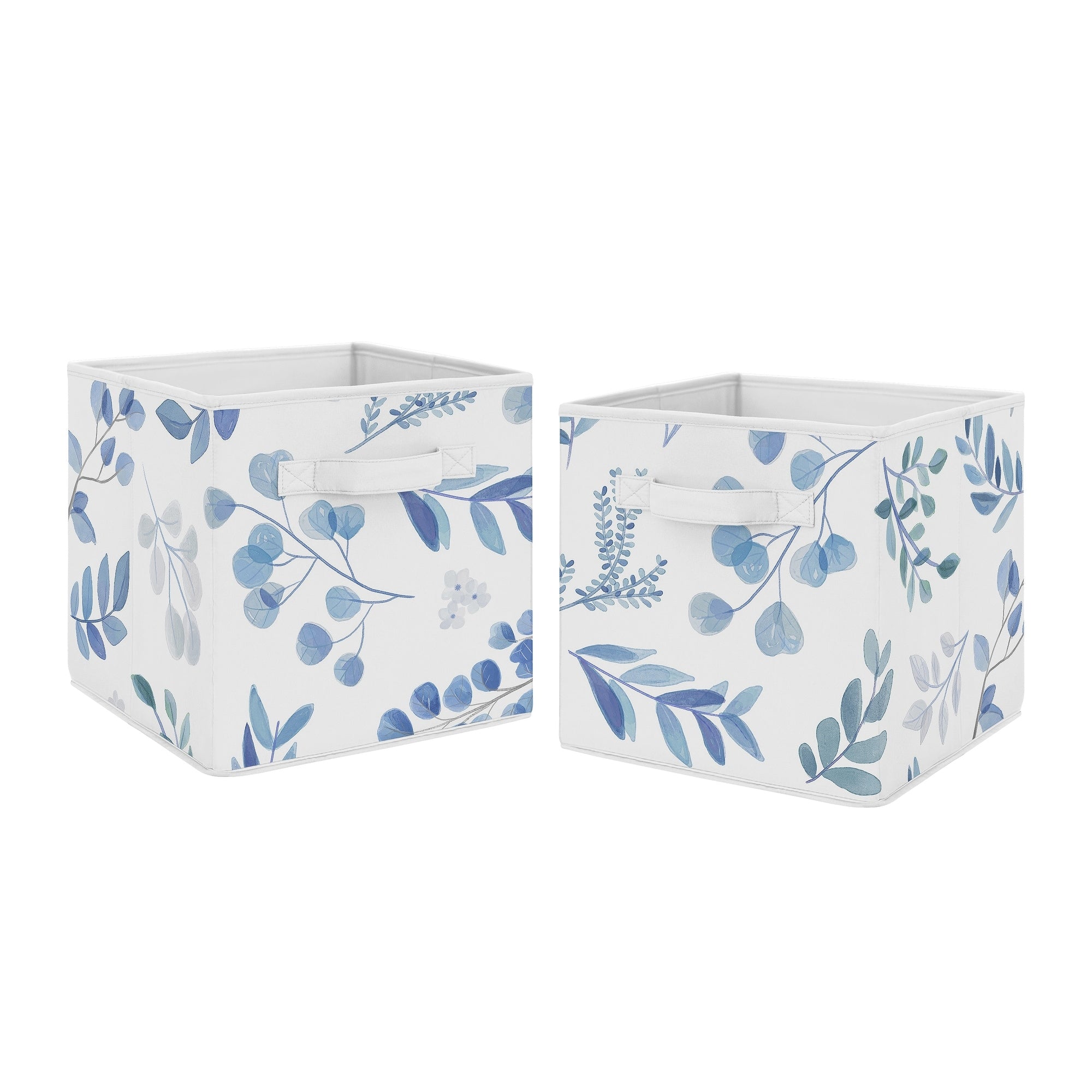 Floral Leaf Collection Foldable Fabric Storage Bins Blue Grey White Boho Watercolor Botanical Flower Woodland Tropical Garden.