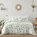 Floral Leaf Collection Girl 3Pc Full Queen Size Comforter Set Green White Boho Watercolor Botanical Woodland Tropical Garden