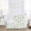 Floral Leaf Collection Girl 4Pc Nursery Crib Bedding Set Green White Boho Watercolor Botanical Woodland Tropical Garden