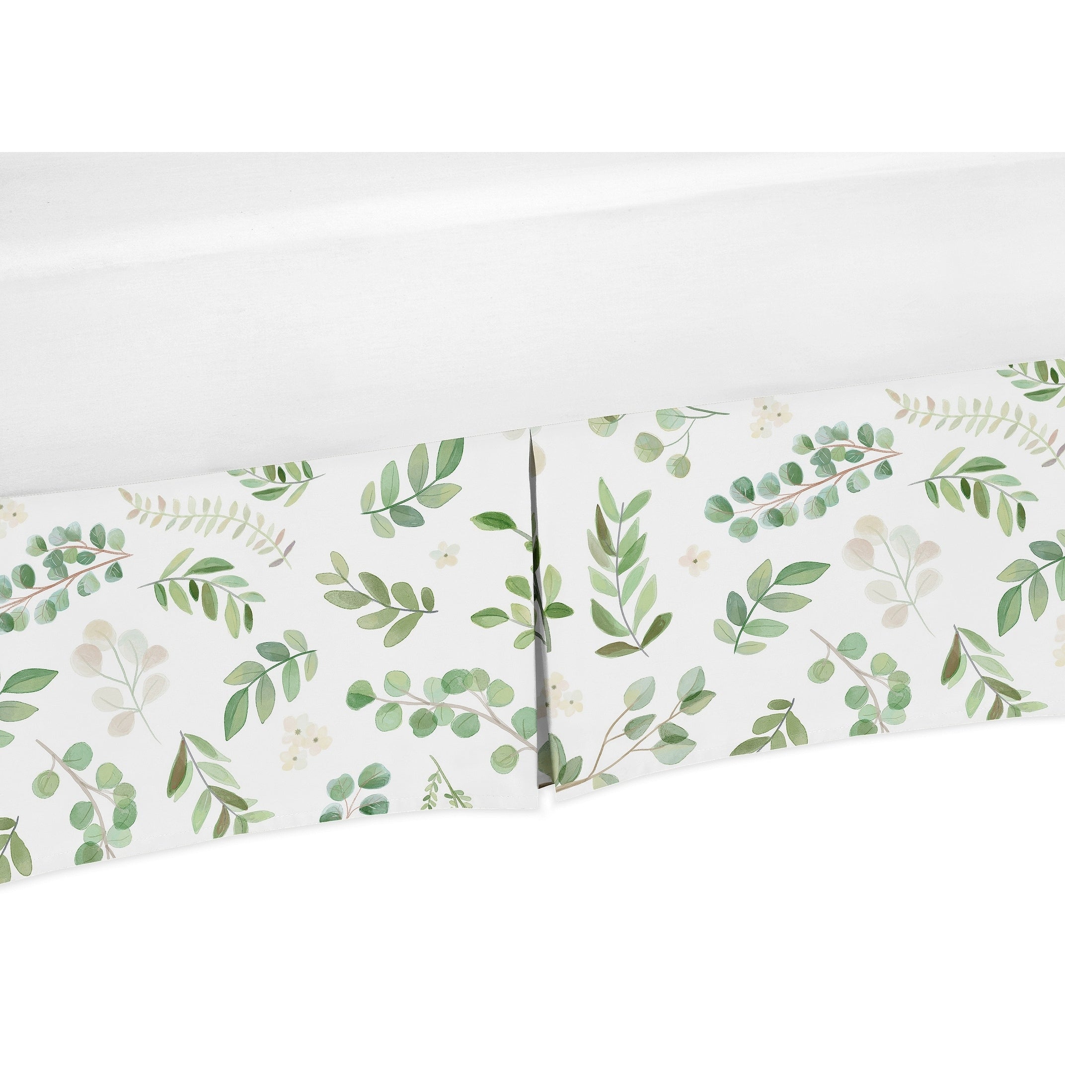 Floral Leaf Collection Girl Crib Bed Skirt Green And White Boho Watercolor Botanical Woodland Tropical Garden