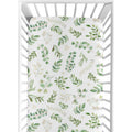 Floral Leaf Collection Girl Fitted Crib Sheet Green And White Boho Watercolor Botanical Woodland Tropical Garden