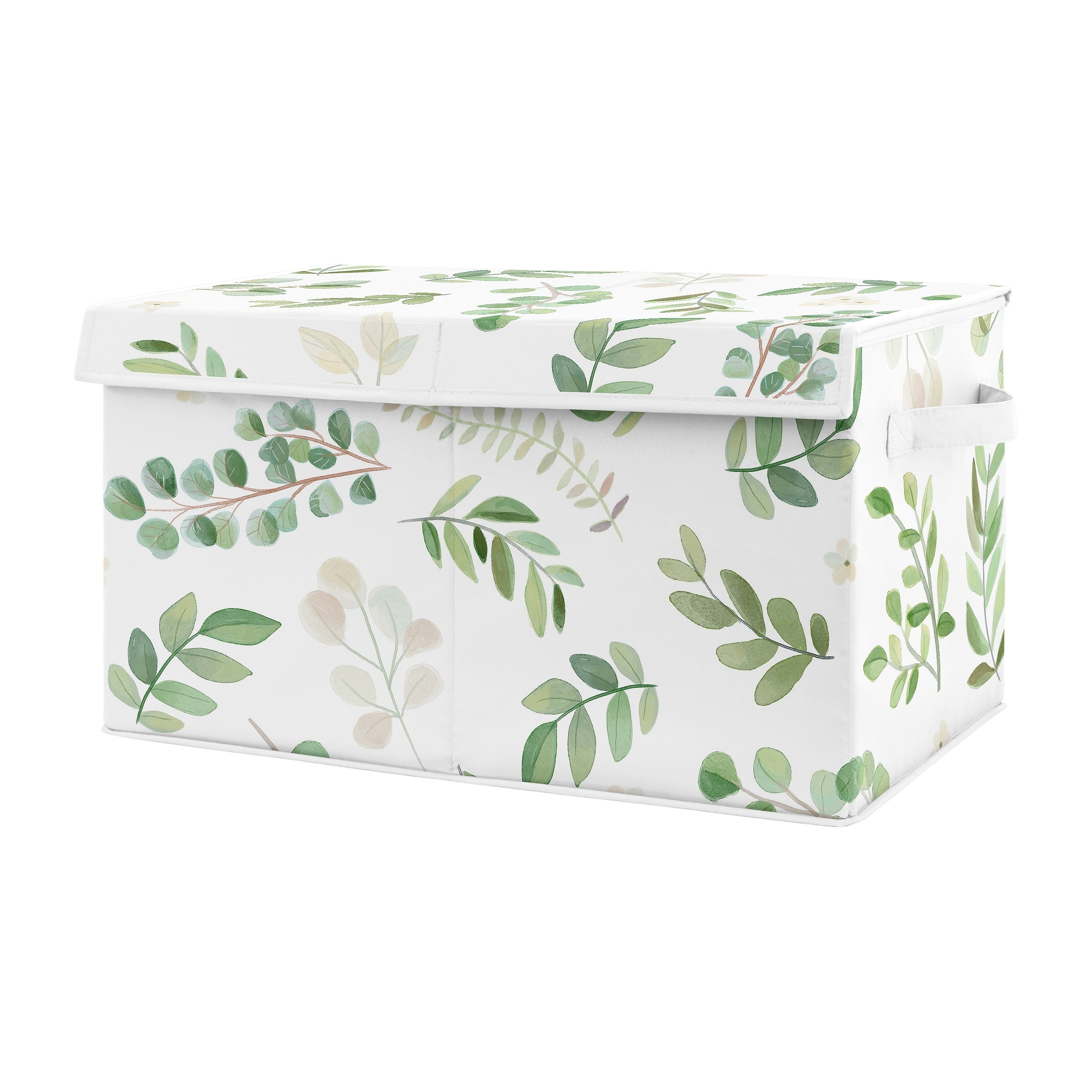 Floral Leaf Collection Girl Kids Fabric Toy Bin Storage Green And White Boho Watercolor Botanical Woodland Tropical Garden