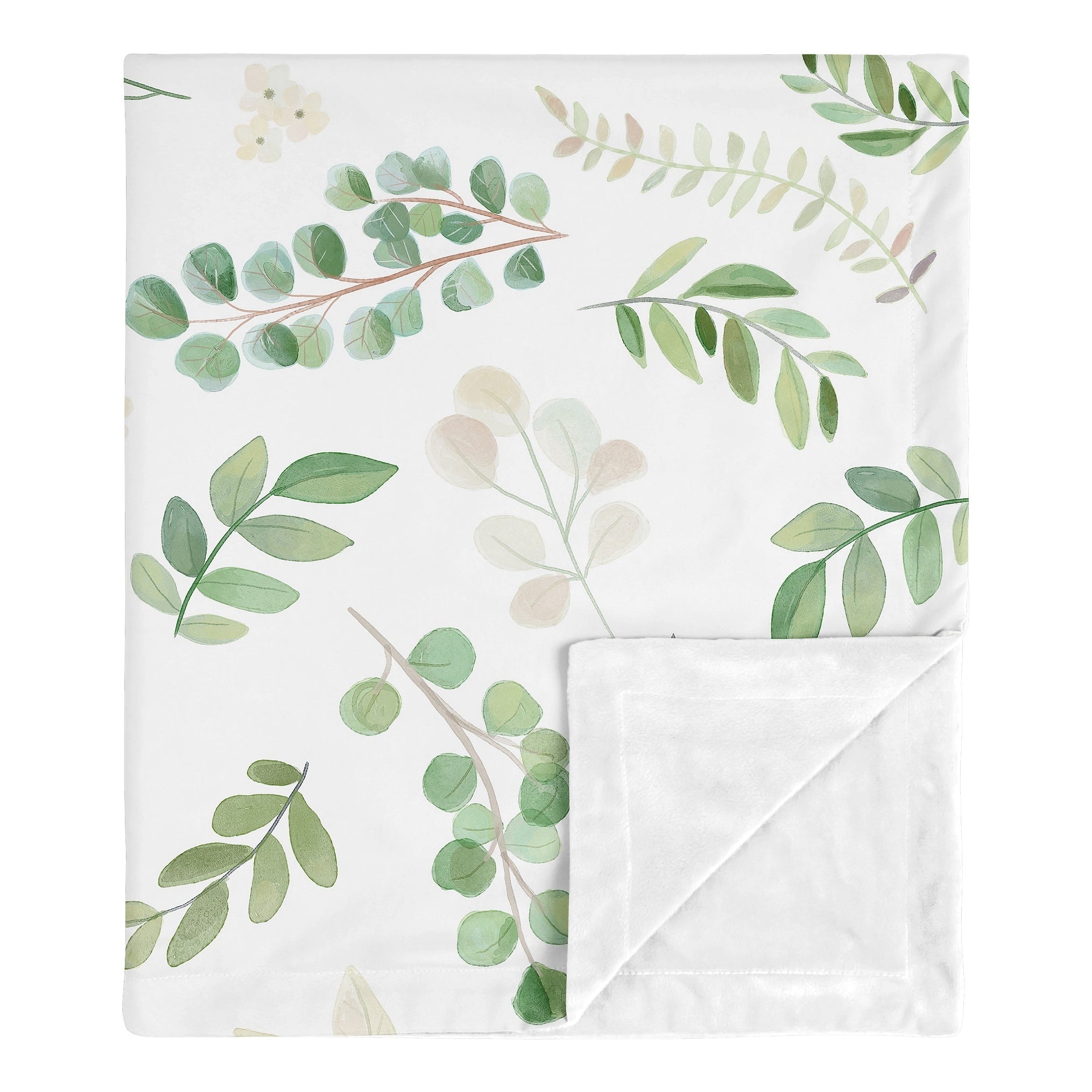 Floral Leaf Girl Baby Receiving Security Swaddle Blanket Green White Boho Watercolor Botanical Woodland Tropical Garden