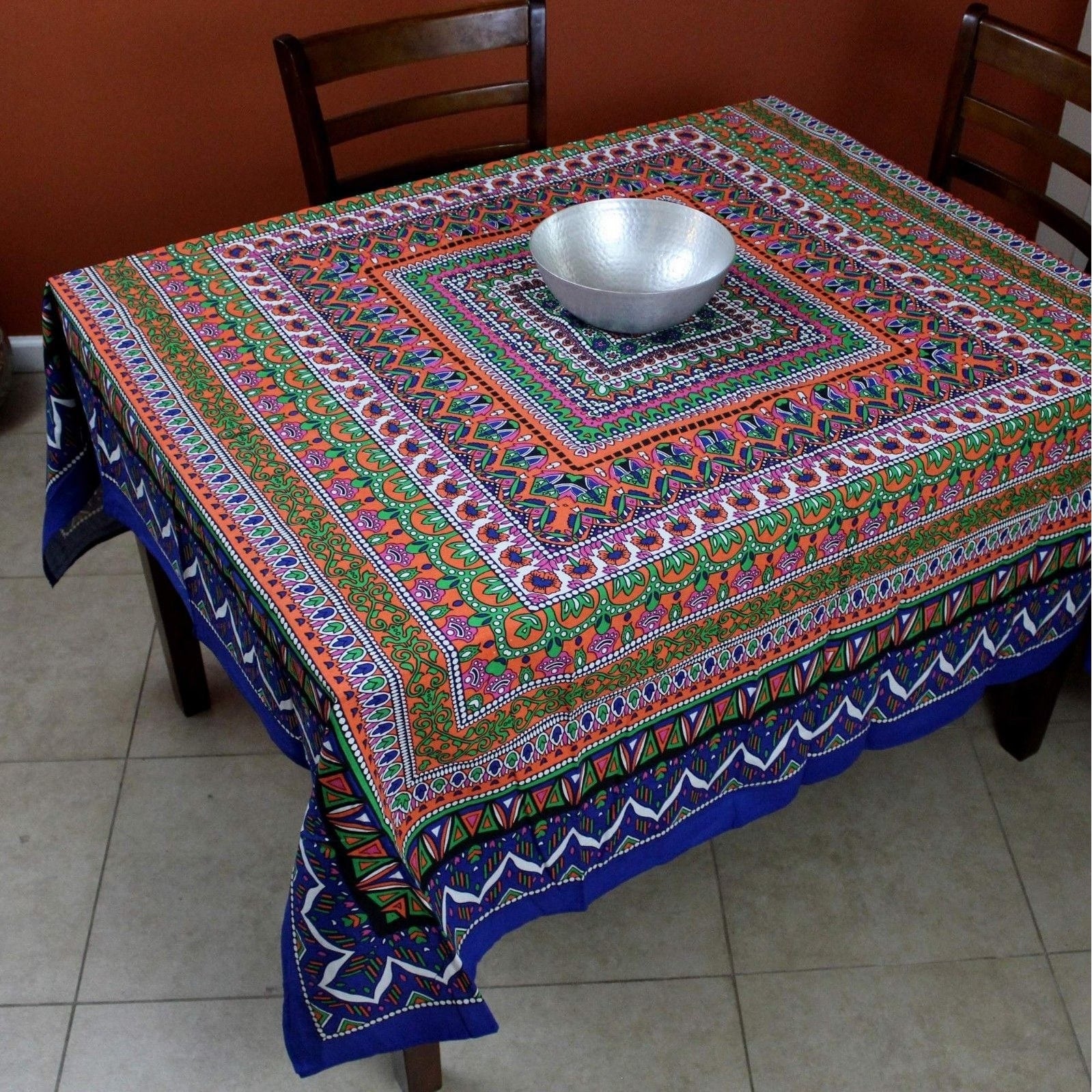 Floral Mandala Cotton Round Tablecloth For Square Tables Blue Green Orange Pink Beach Sheet