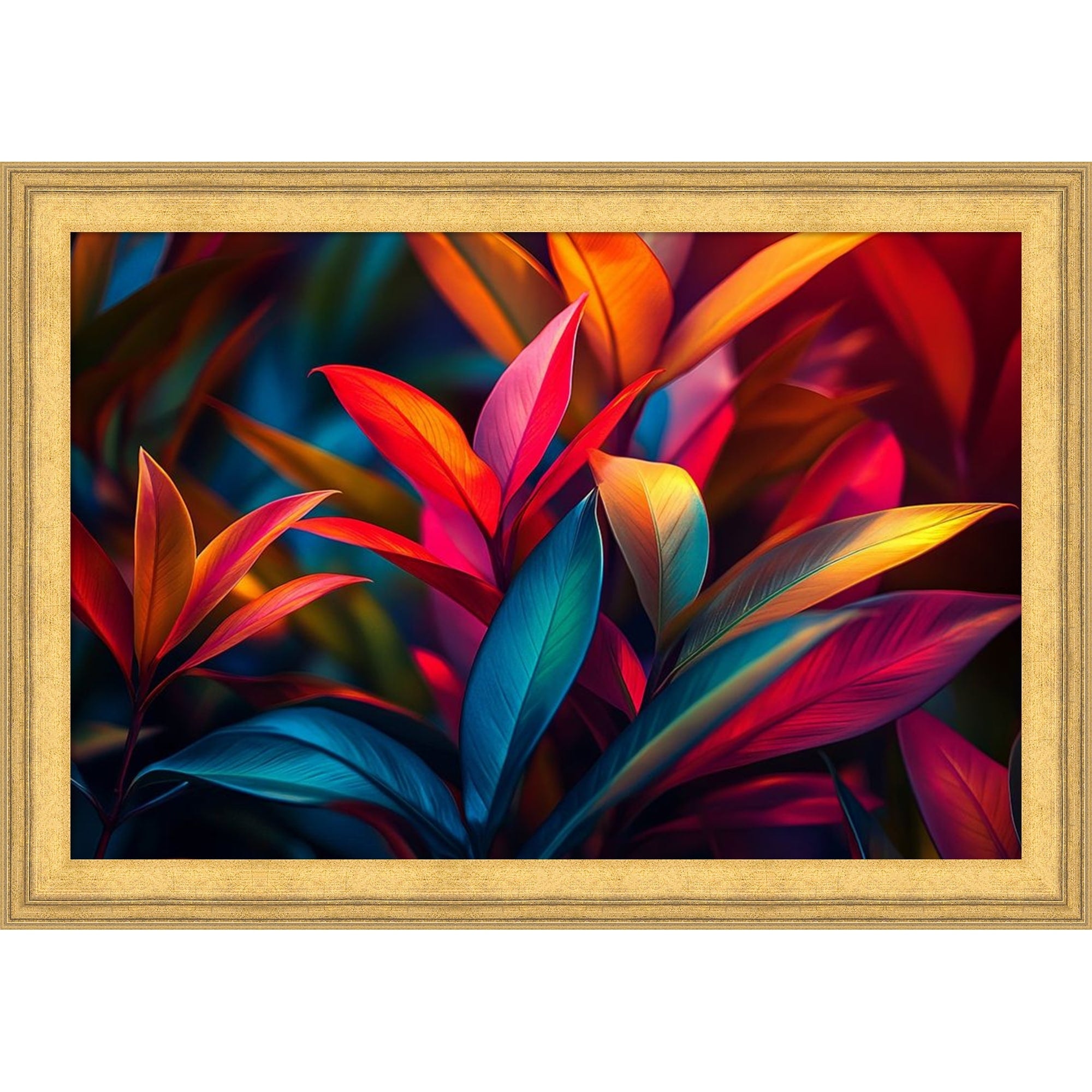 Floral Mingled Vibrance By Tradelink Inhouse Artist Wood Framed Wall Art Print Owen Gold