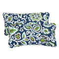 Floral Navy Corded 12 X 24 Inch Indoor Outdoor Lumbar Pillows Set Of 2