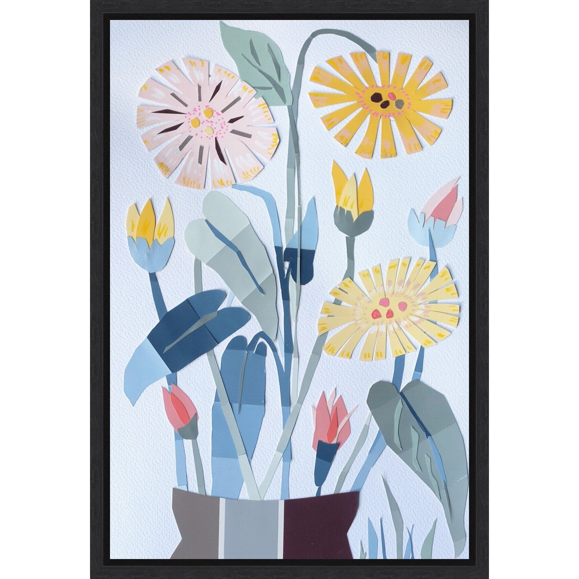 Floral Paper Work Collage Daisies By Annick Framed Canvas Wall Art