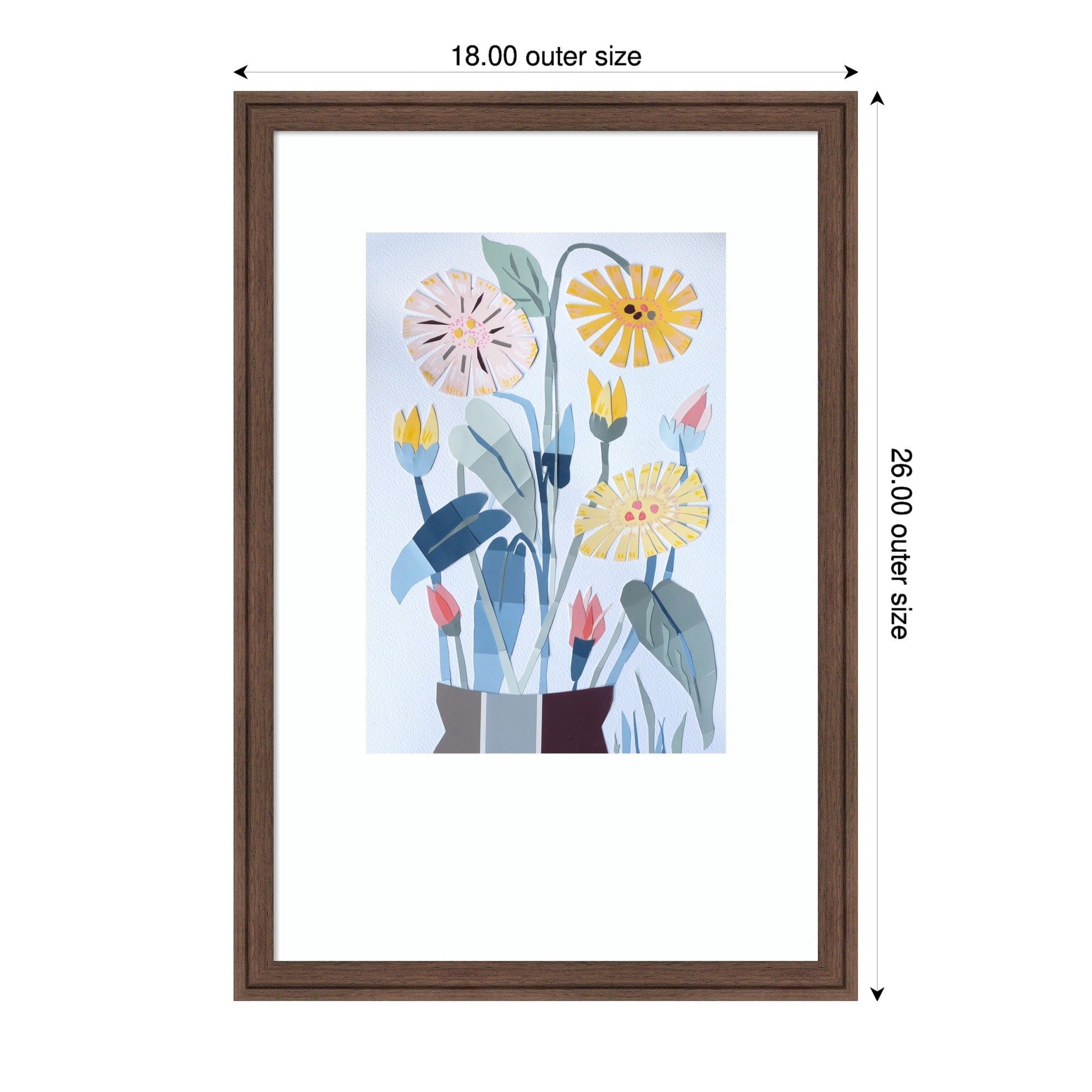 Floral Paper Work Collage Daisies By Annick Wood Framed Wall Art Print