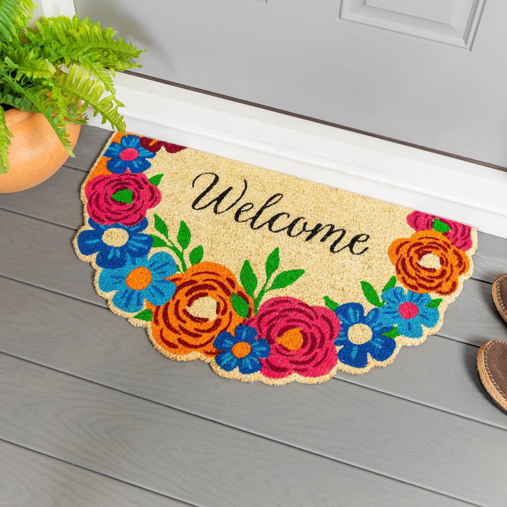 Floral Patterned Bunny Florals Shaped Coir Door Mat 30 X 18 30 X 18