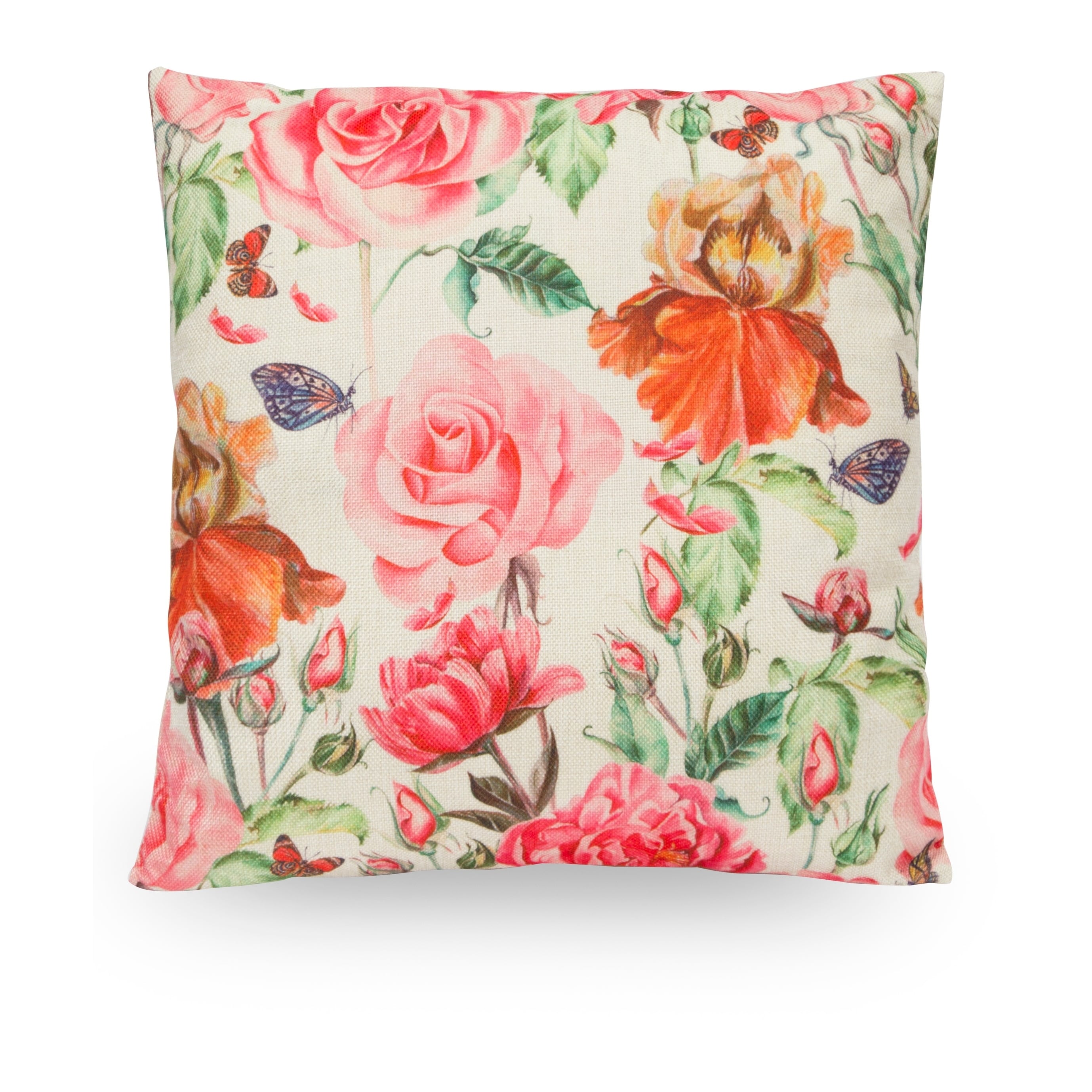 Floral Rose 18 Faux Linen Throw Pillow Cover Decorative Pillowcase