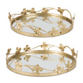 Floral Sculpted Mirror Tray Set Of 2