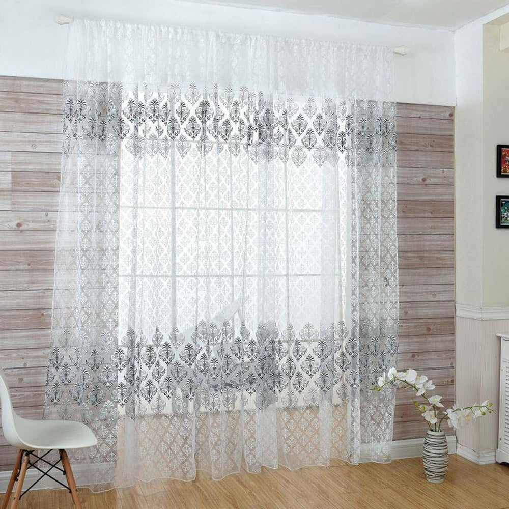 Floral Sheer Voile Window Curtain Black 39.4 X 78.7