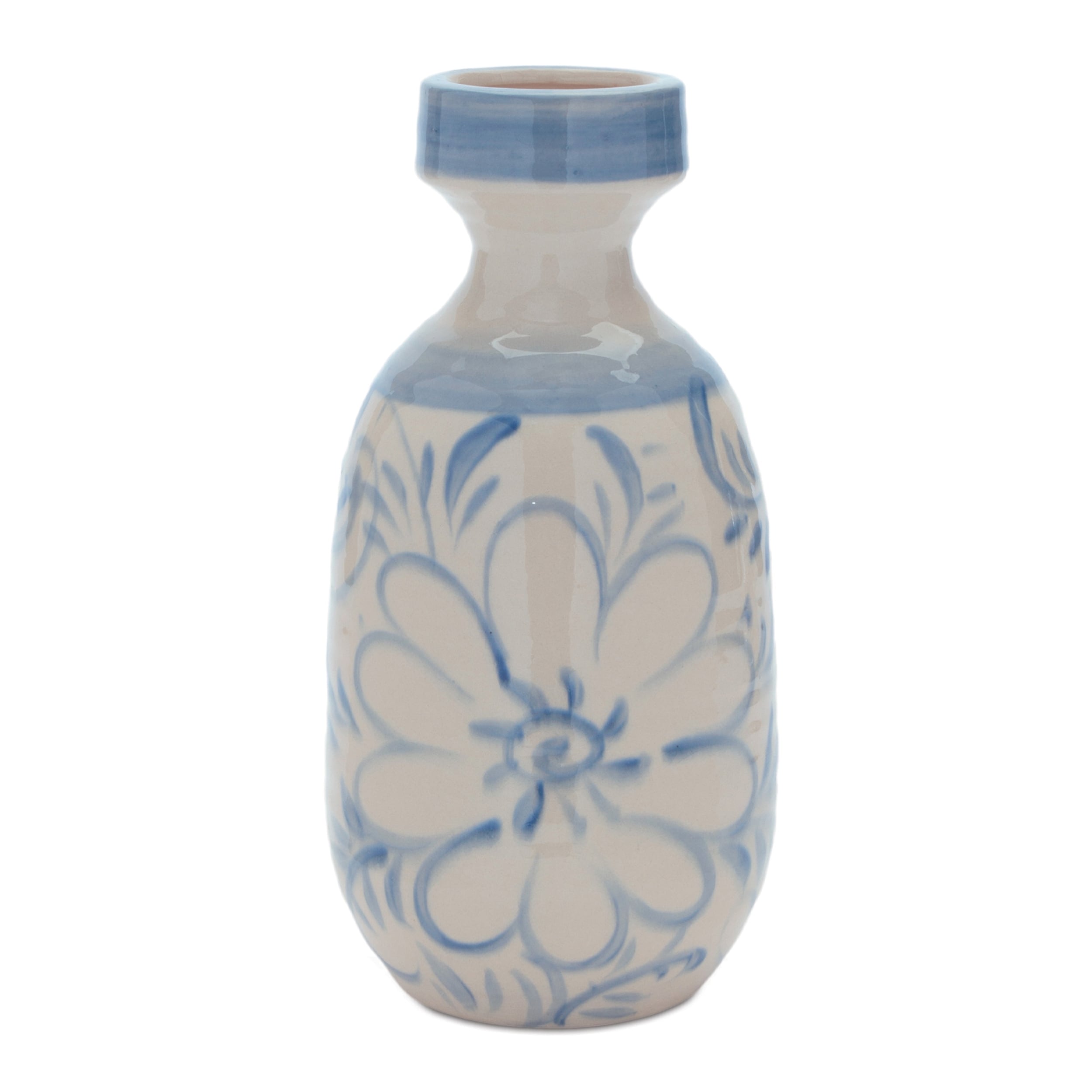 Floral Stoneware Vase 11 H