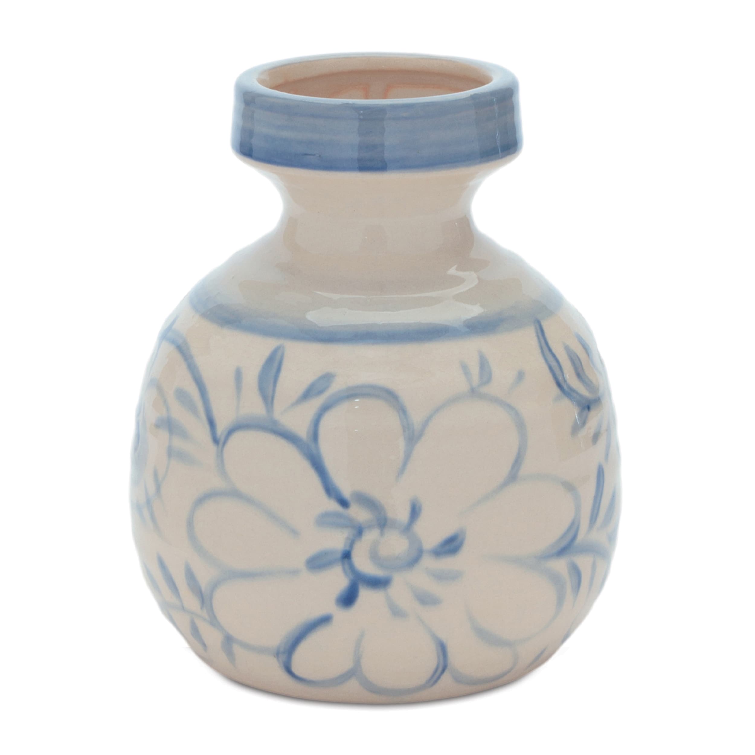 Floral Stoneware Vase 7 H