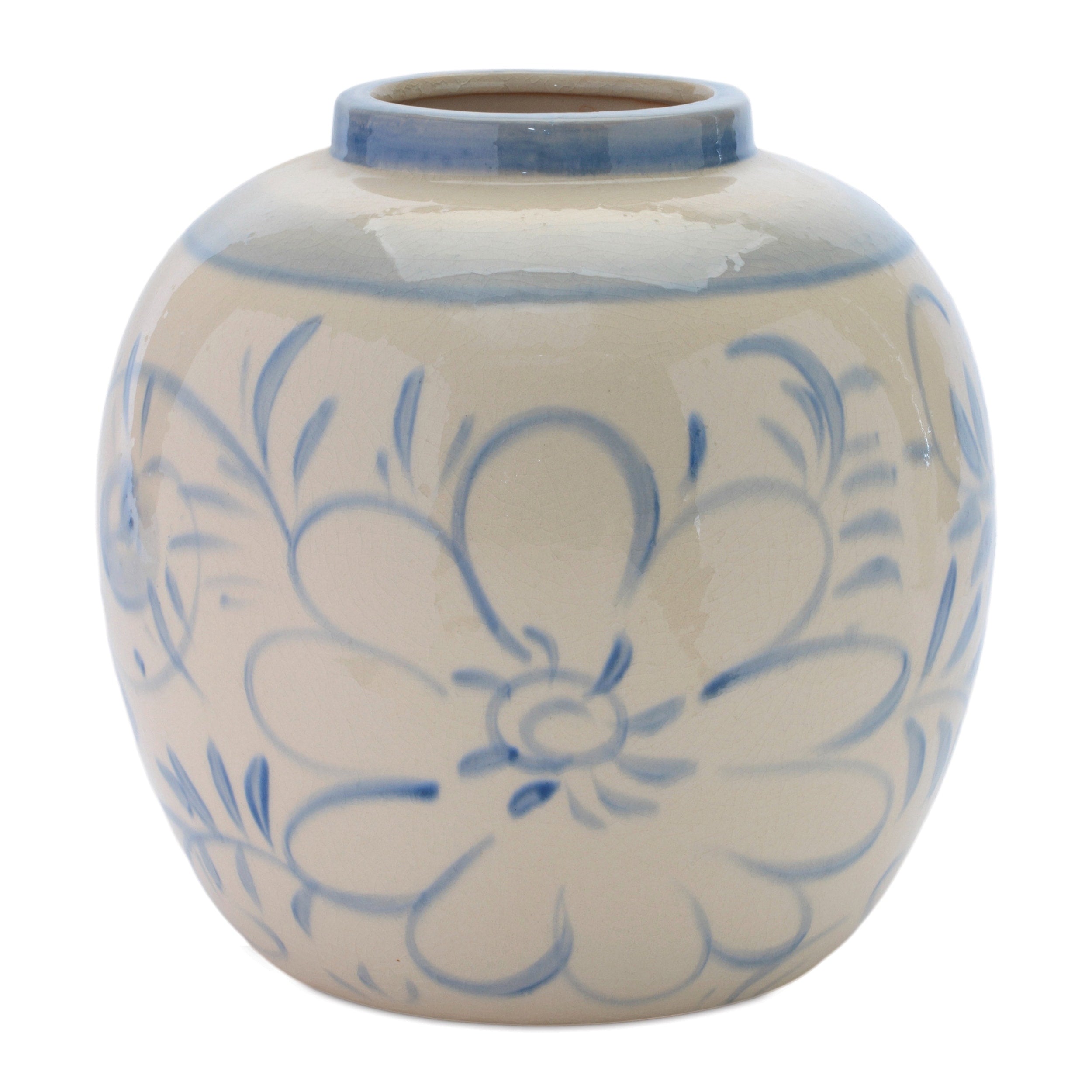 Floral Stoneware Vase 9.25 H