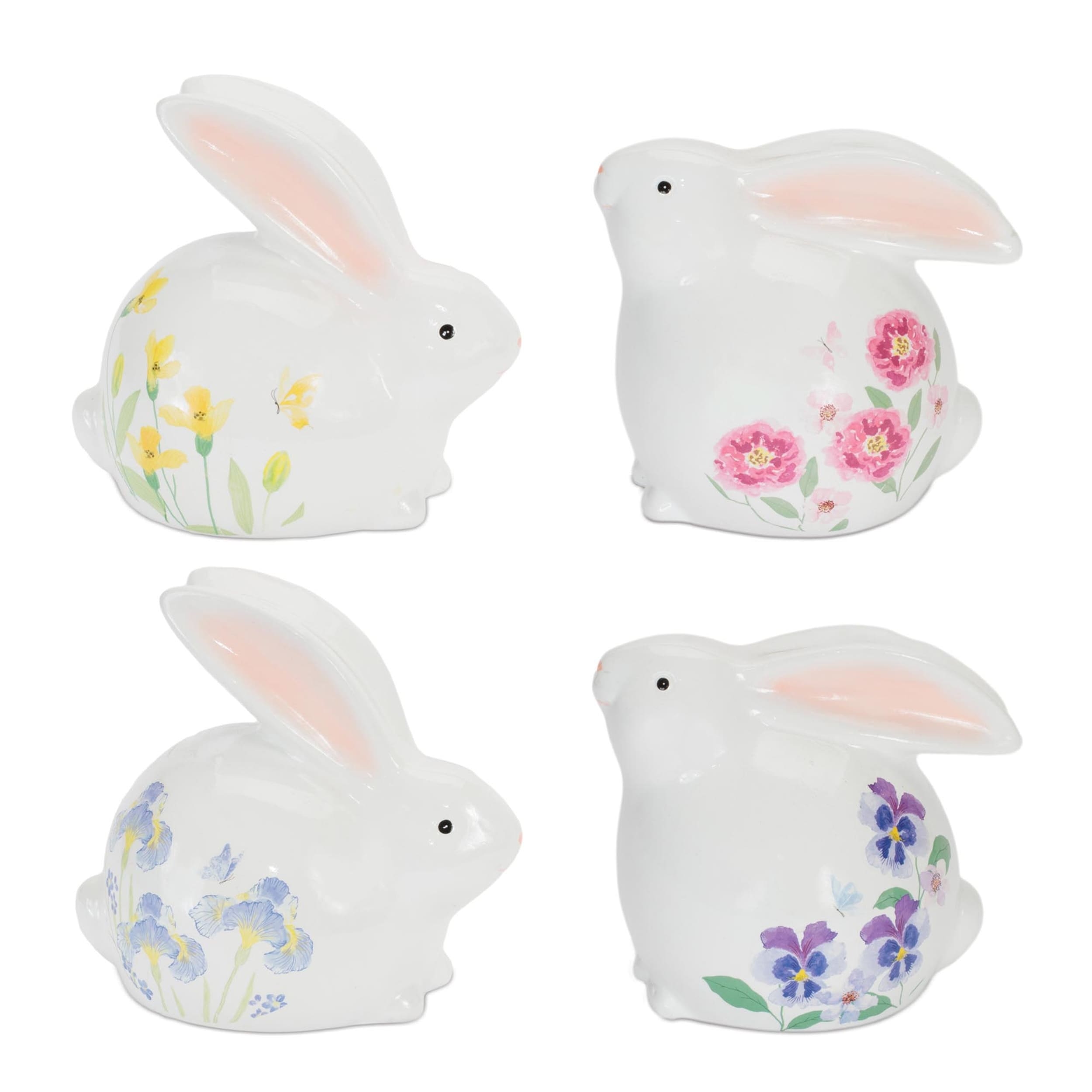 Floral Terra Cotta Rabbit Set Of 4