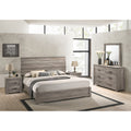 Floren Contemporary Weathered Gray Wood Bedroom Set Panel Bed Dresser Mirror Two Nightstands