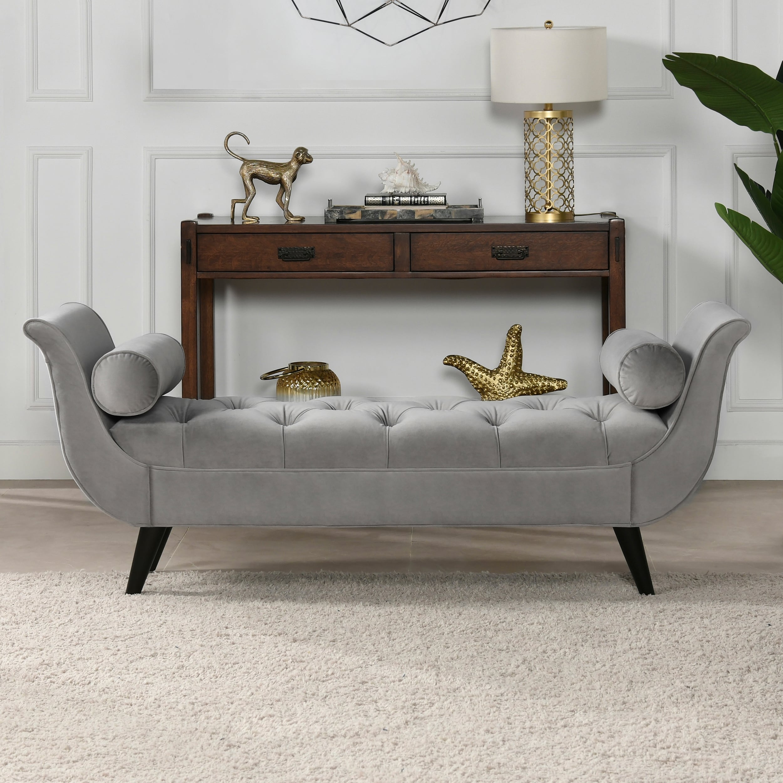 Florence 65 Tufted Entryway Bench W 2 Bolster Pillows