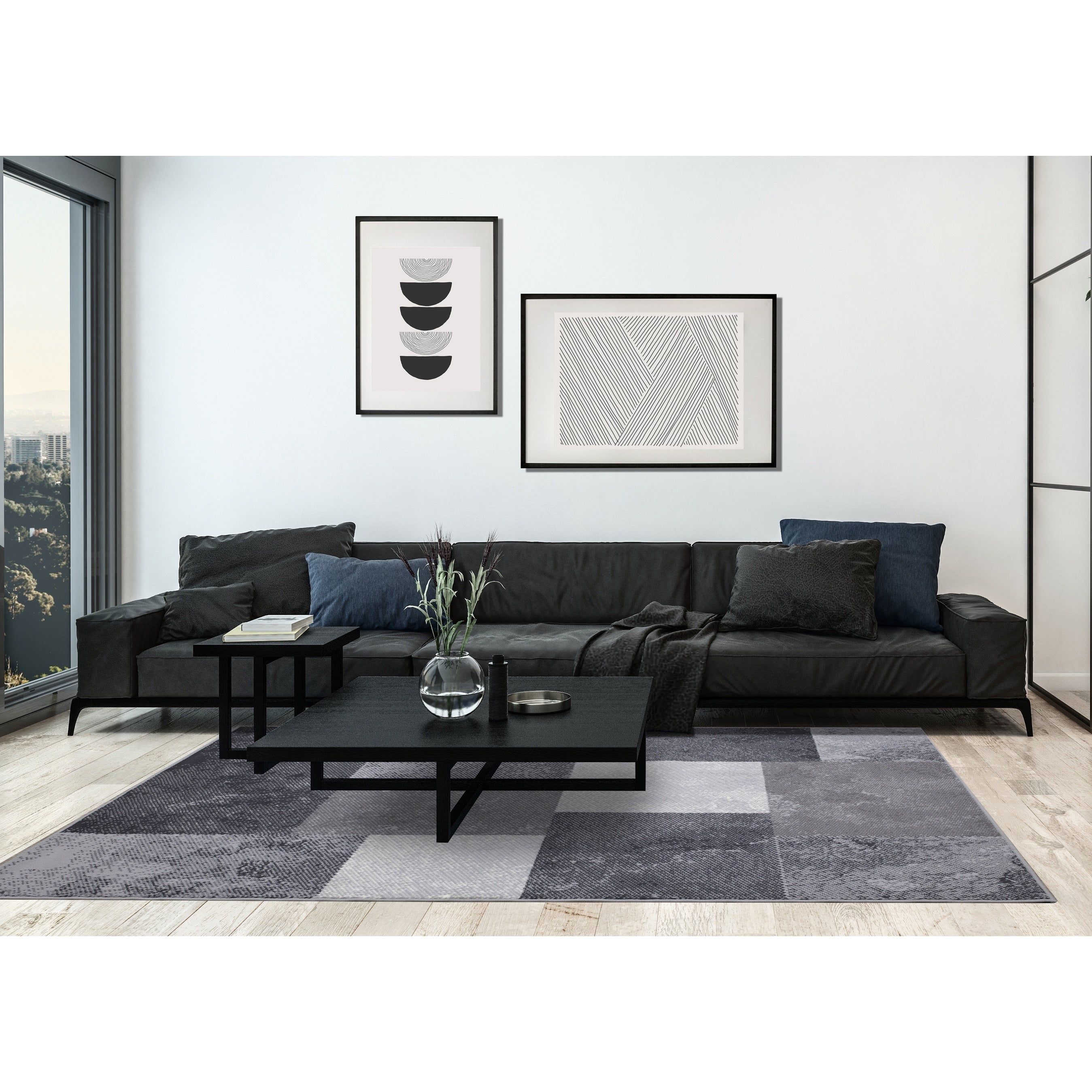 Fiona Grey Rocky Block Stack Rug