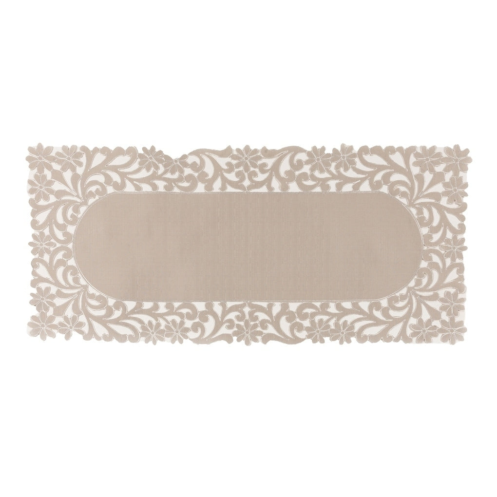 Florence Floral Cutwork Trimed Edge Table Runner 16 By 36 Inch Taupe