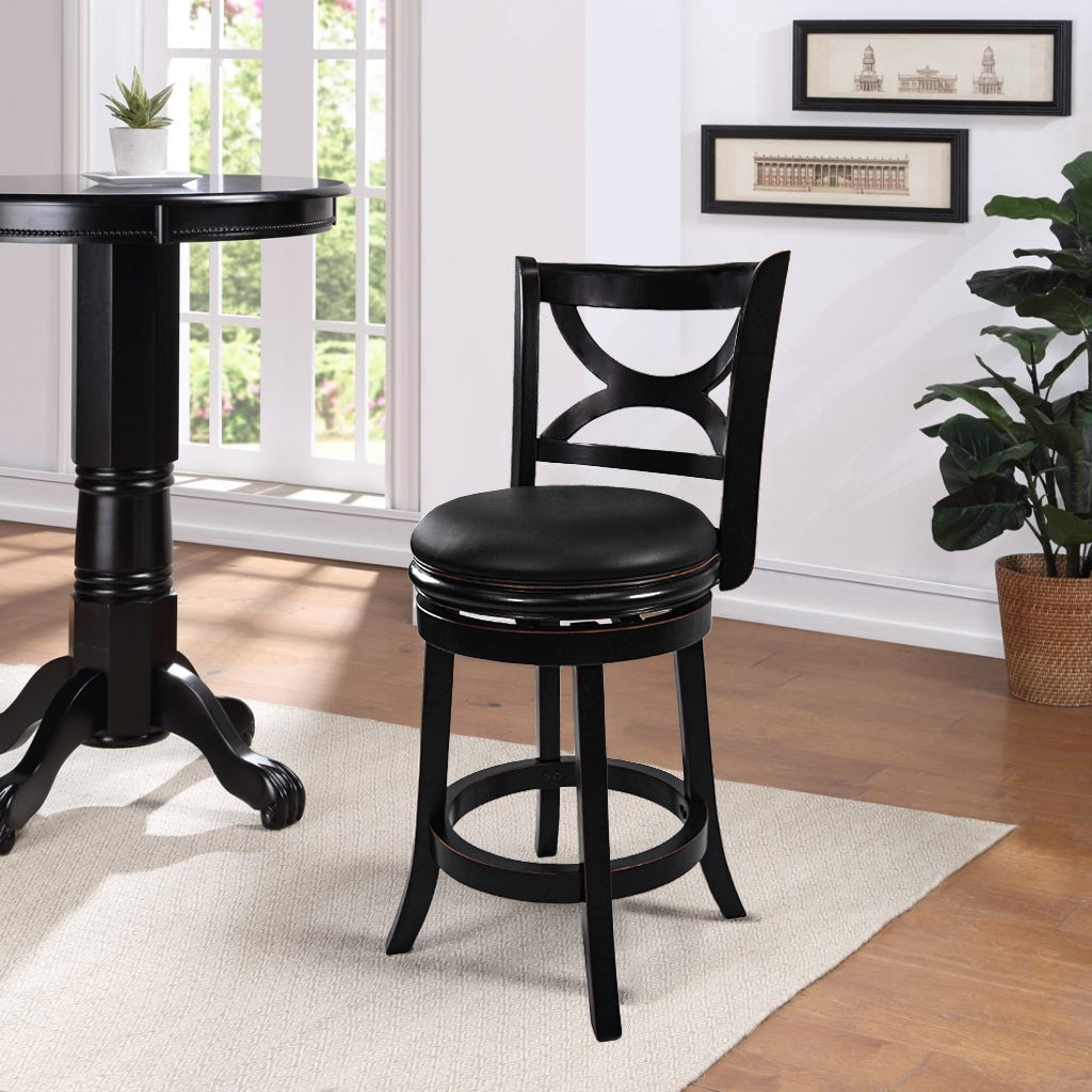 Florence Solid Hardwood Black 24 Inch Plush Seat Swivel Stool
