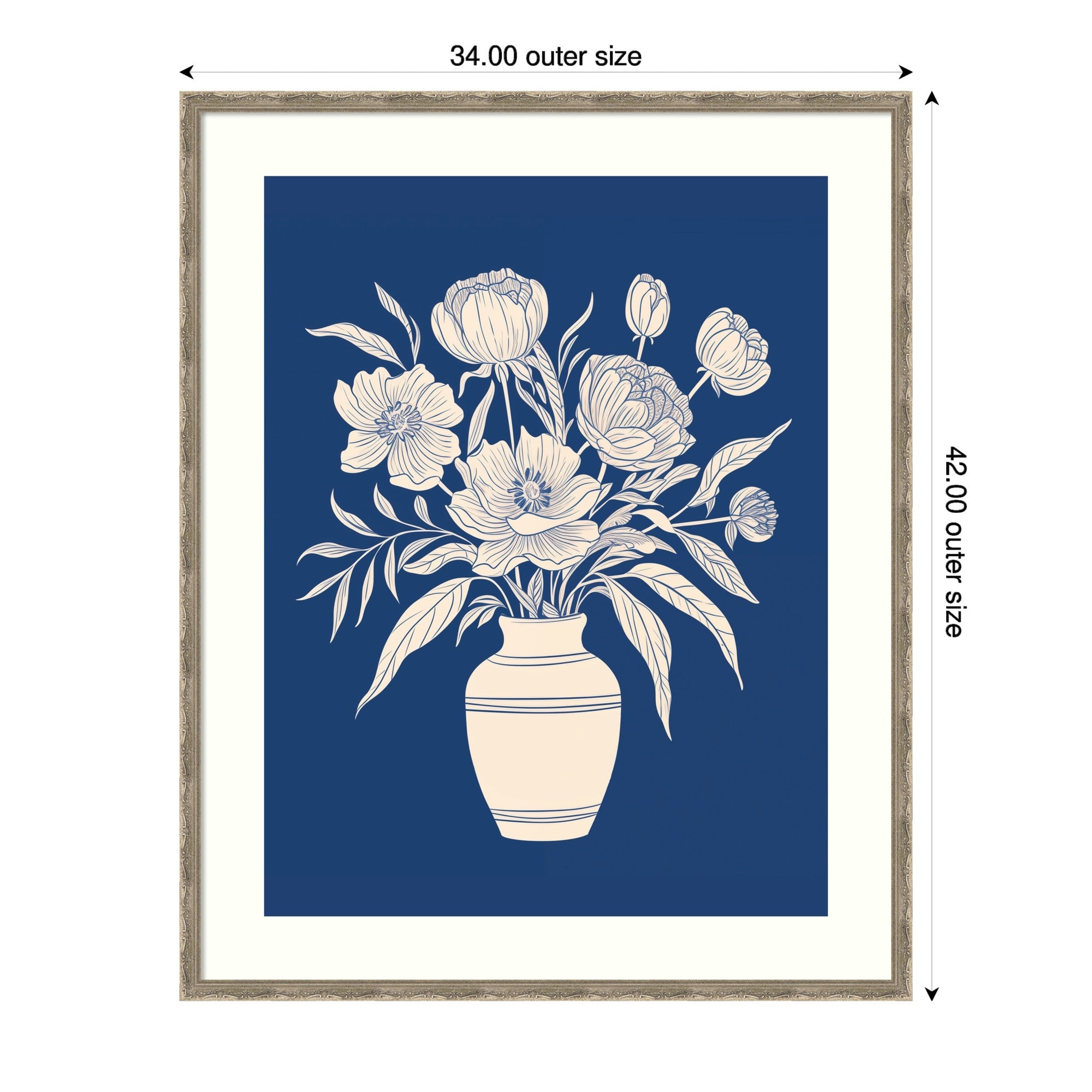 Flower Bouquet Vase On Blue By The Creative Bunch Studio Wood Framed Wall Art Print Mila Dark Silver