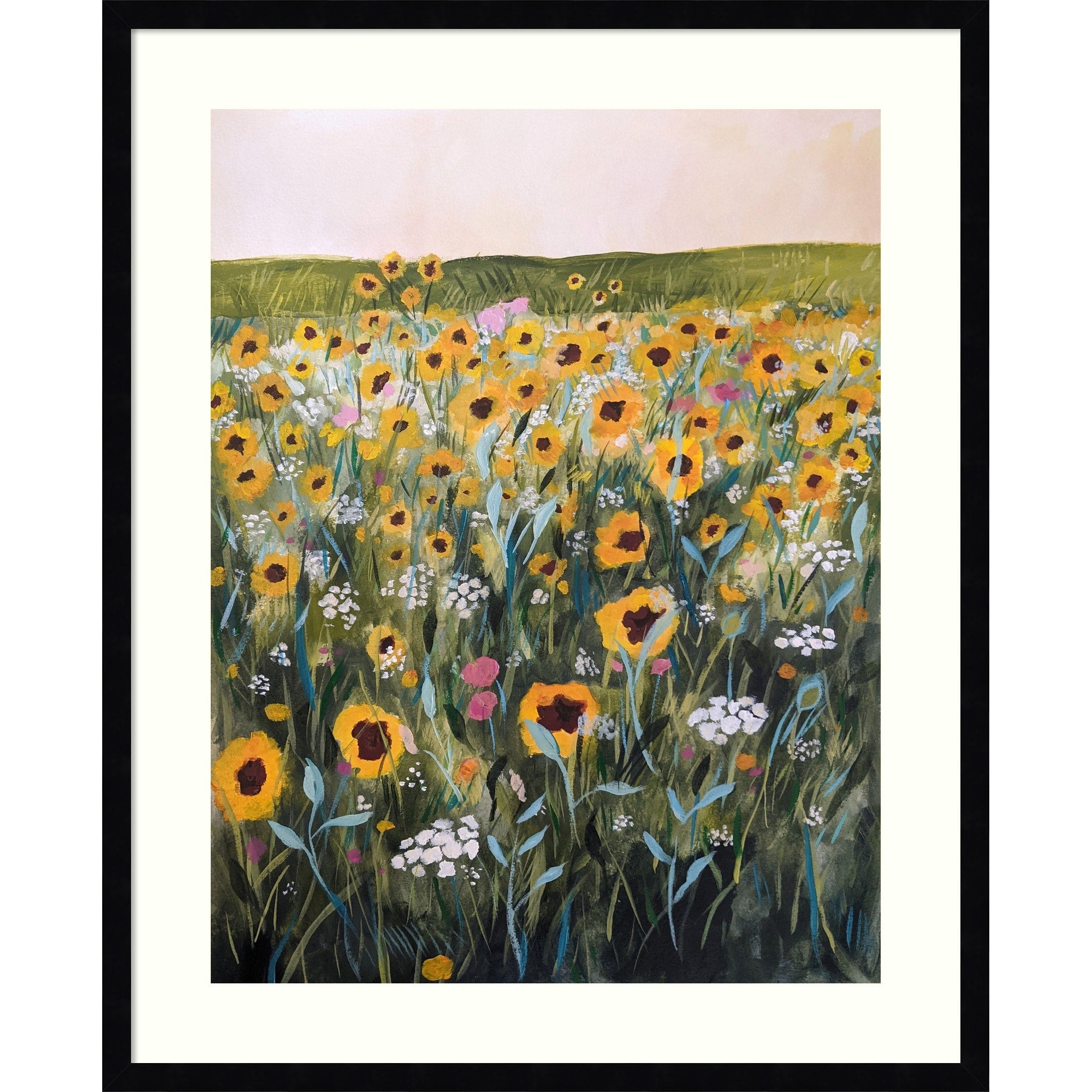 Flower Field By Claire Whitehead Wood Framed Wall Art Print Svelte Noir Black