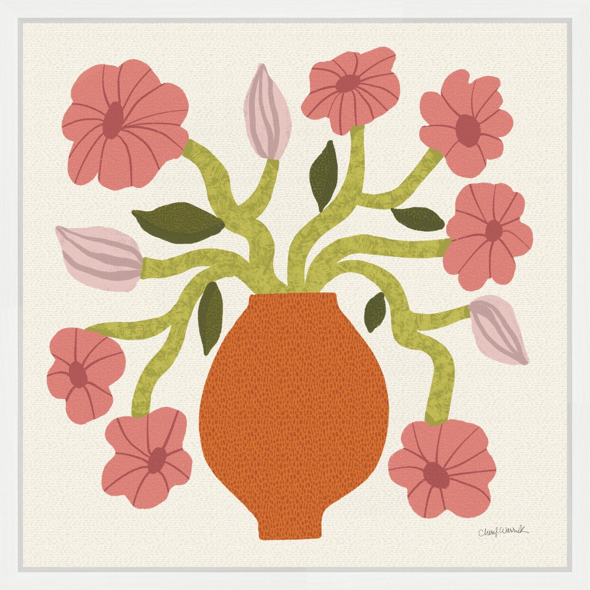 Flower Pot Ii By Cheryl Warrick Framed Canvas Wall Art Print