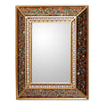 Handmade Flowers On Gold Artisan Home Decor Floral Cedar Accent Hall Bedroom Bathroom Wall Mirror Peru