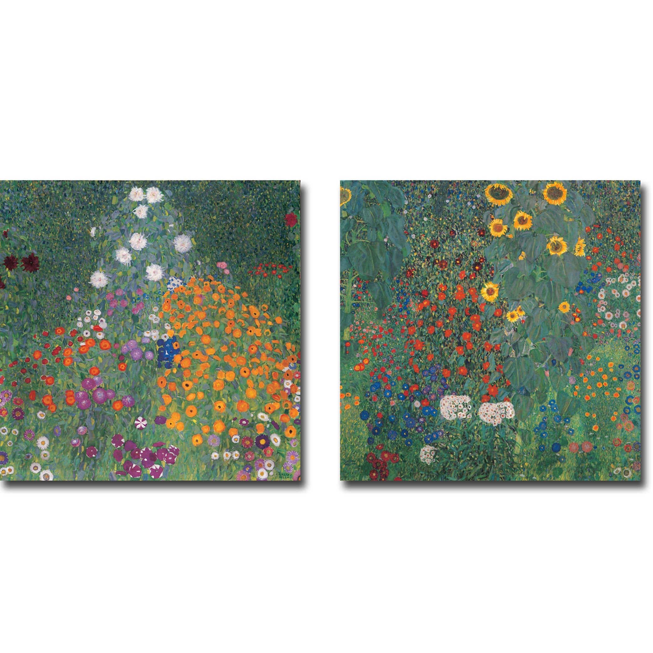 Flowery Garden Garden With Sunflowers By Klimt 2 Pc Gallery Wrapped Canvas Giclee Set 18 In X 18 In Each Canvas In Set