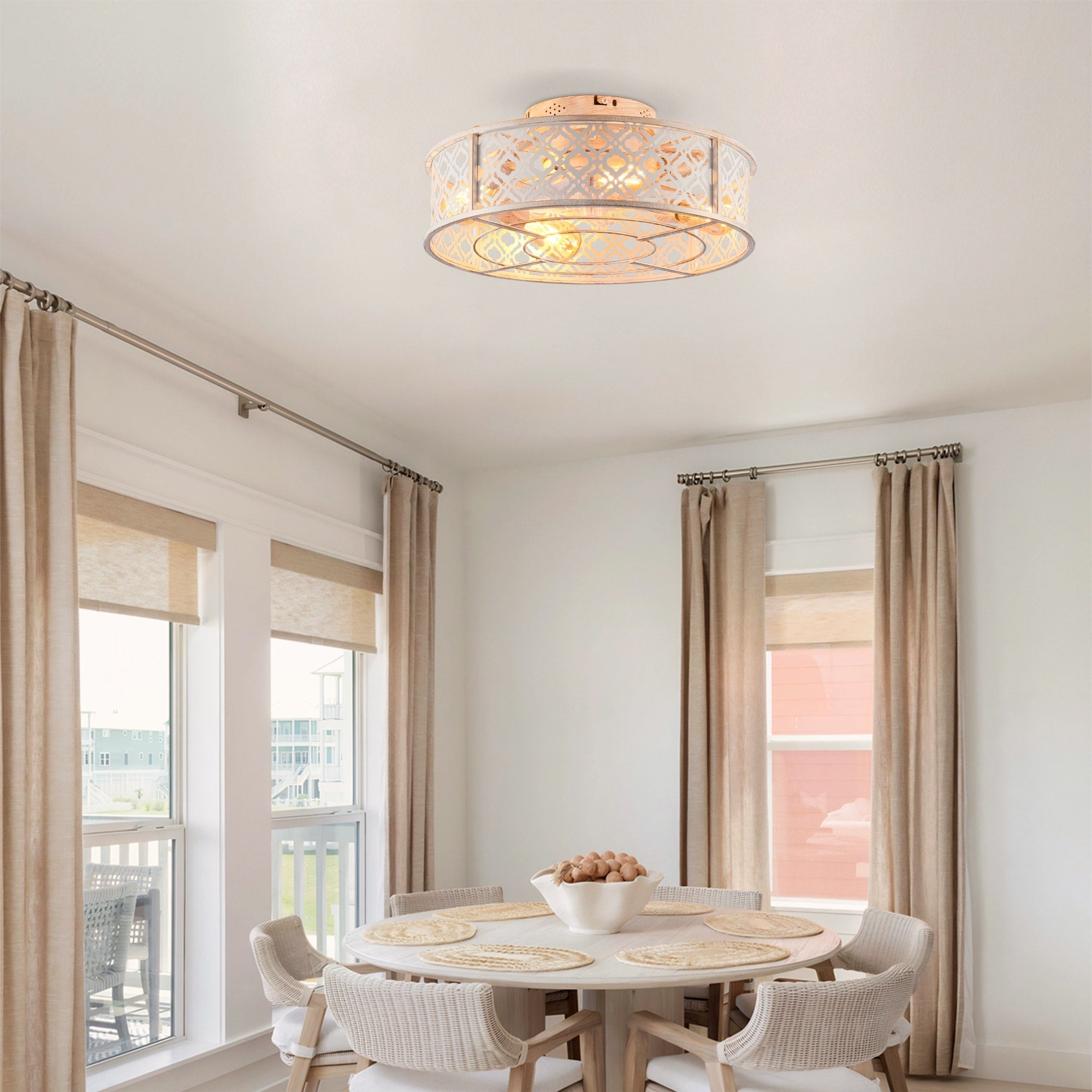 Flush Mount Caged Ceiling Fan Without Bulbs For Bedroom
