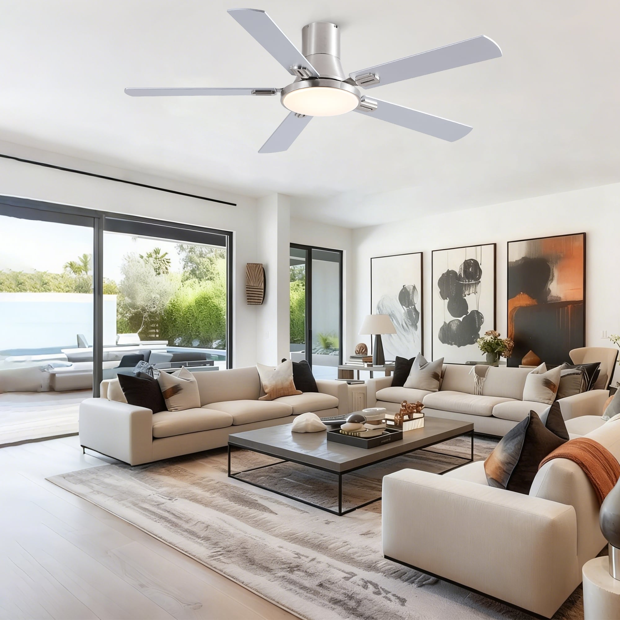 Flush Mount Ceiling Fan With Light And Remote Control