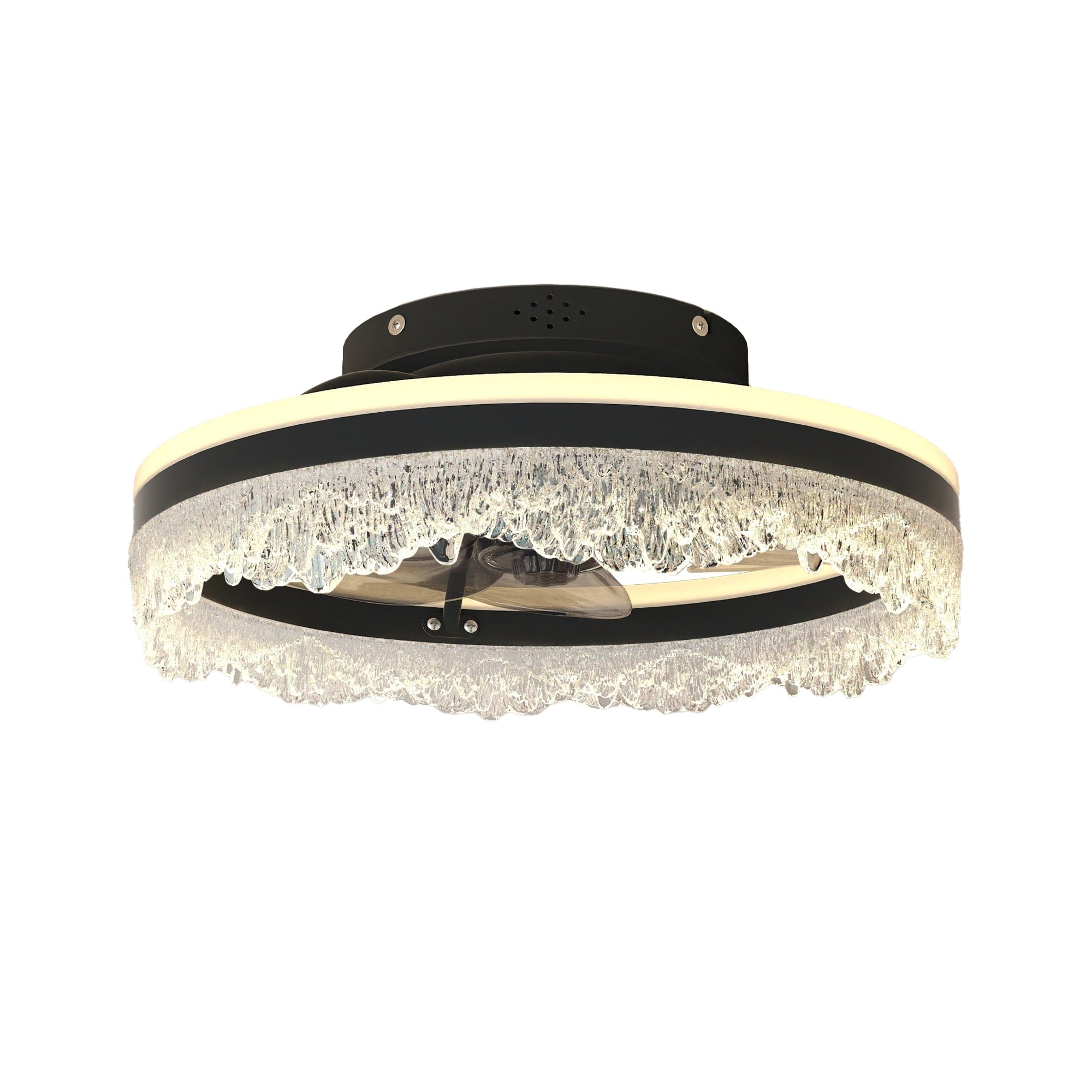 Flush Mount Crystal Ceiling Fan With Light For Bedroom