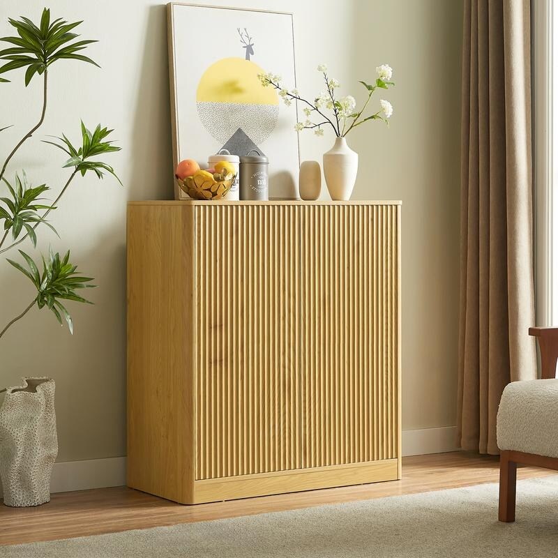 Fluted 31.5 Sideboard With Curved Design 2 Door Storage Cabinet For Stylish Organization