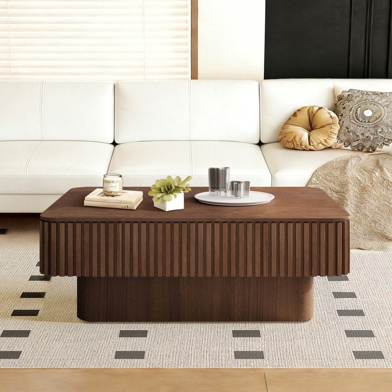 Fluted 38.6 Lift Top Coffee Table Solid Wood Modern Accent Table With Storage And Adjustable Height
