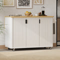 Fluted Farmhouse Kitchen Island On Wheels With Drop Leaf Storage Rack