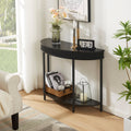 Fluted Half Moon Console Table Modern 2 Tier Black Entryway Console For Living Room Hallway Foyer
