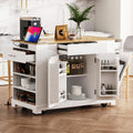 Fluted Kitchen Island With Trash Can Storage Cabinet Power Outlet 3 Open Side Racks For 10 Gallon Garbage Bin