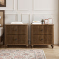 Fluted Nightstand 2 Piece Set 21.65 Wide Side Table With 3 Drawers Mid Century Modern Wood Nightstand With Metal Handle