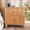 Fluted Nightstand 21.65 Wide Side Table With 3 Drawers Mid Century Modern Wood Nightstand With Metal Handle