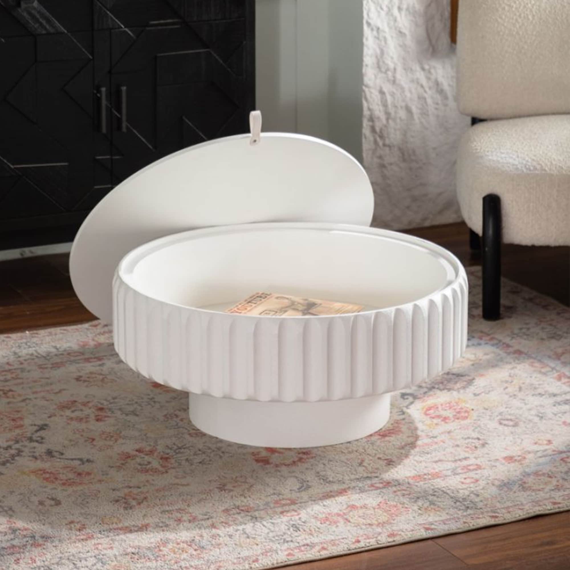 Fluted Round Coffee Table Lift Top Side Table Cream White Sofa Table Center Table End Table Tea Table