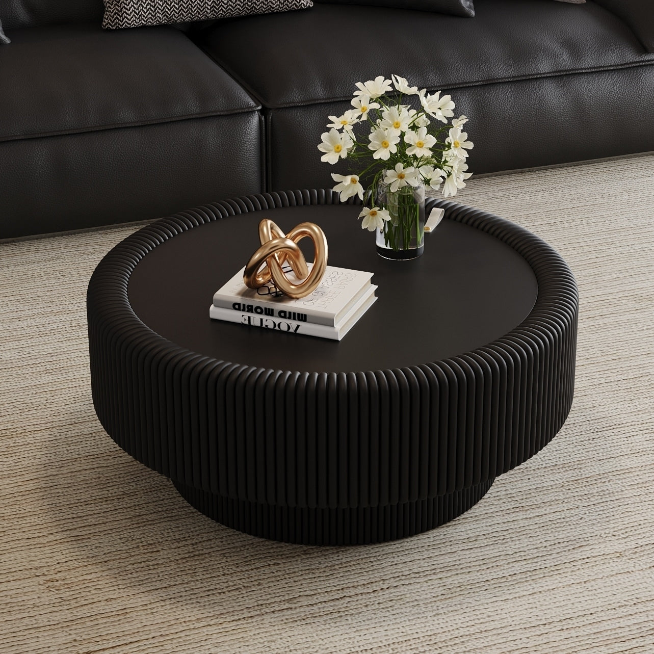 Fluted Round Storage Table Rustic Coffee Table With Hidden Storage Black Side Table Sofa Table End Table