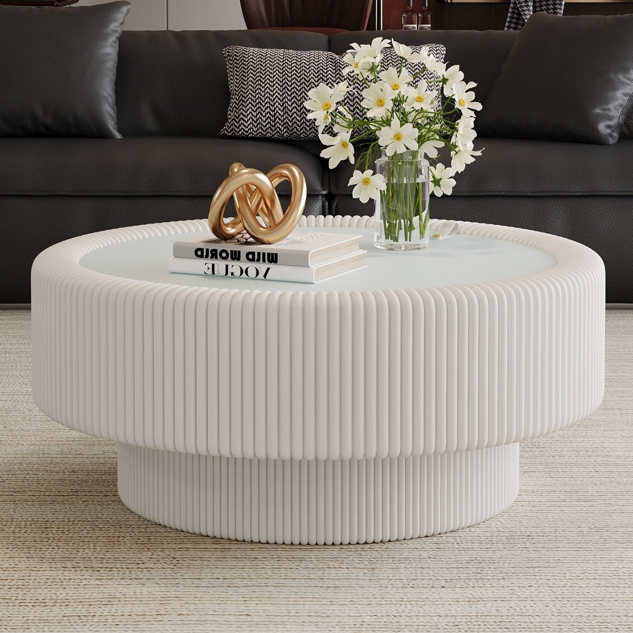 Fluted Round Storage Table Rustic Coffee Table With Hidden Storage Side Table White Sofa Table End Table