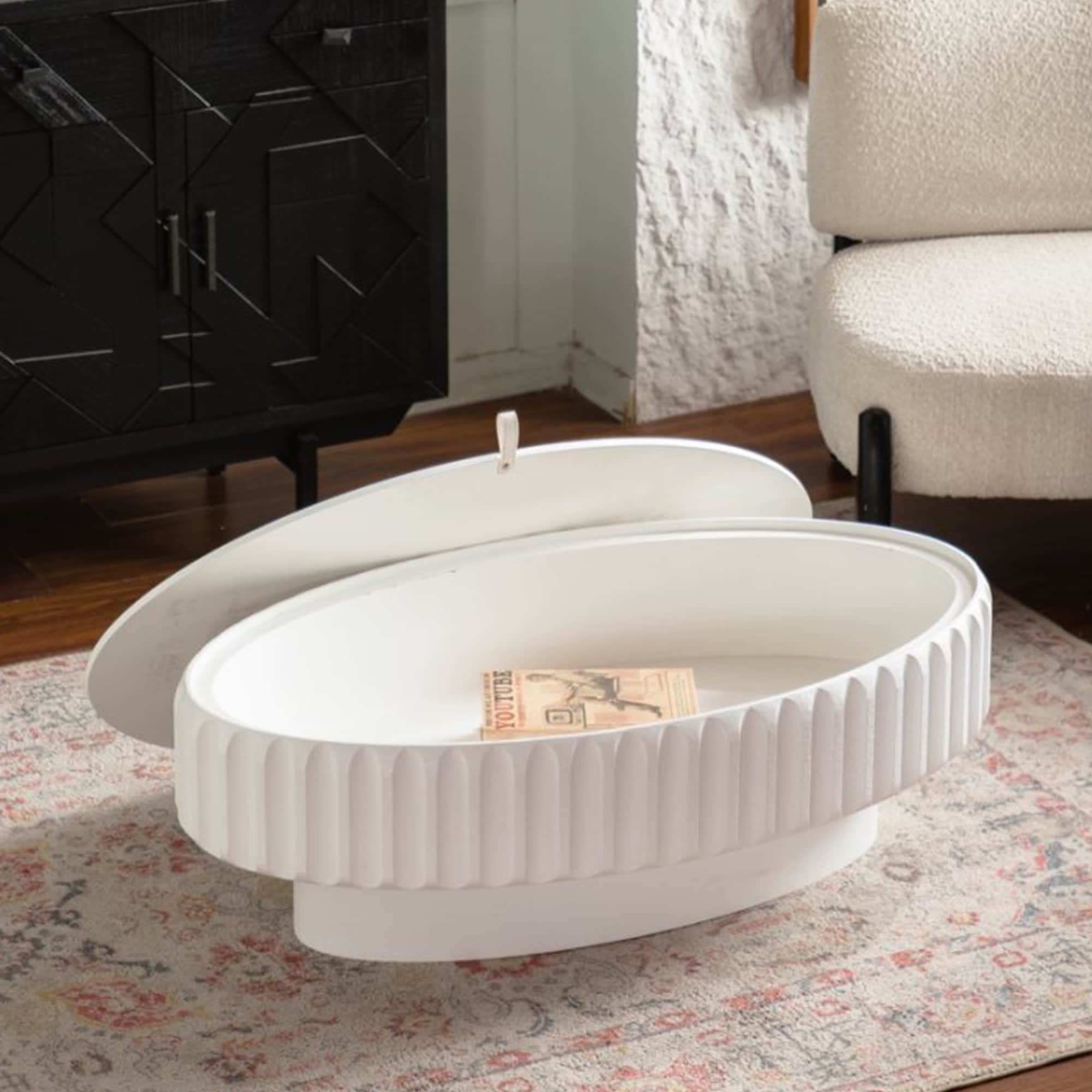 Fluted Storage Table With Lift Off Lid Sleek Texture Perfect For Modern Living