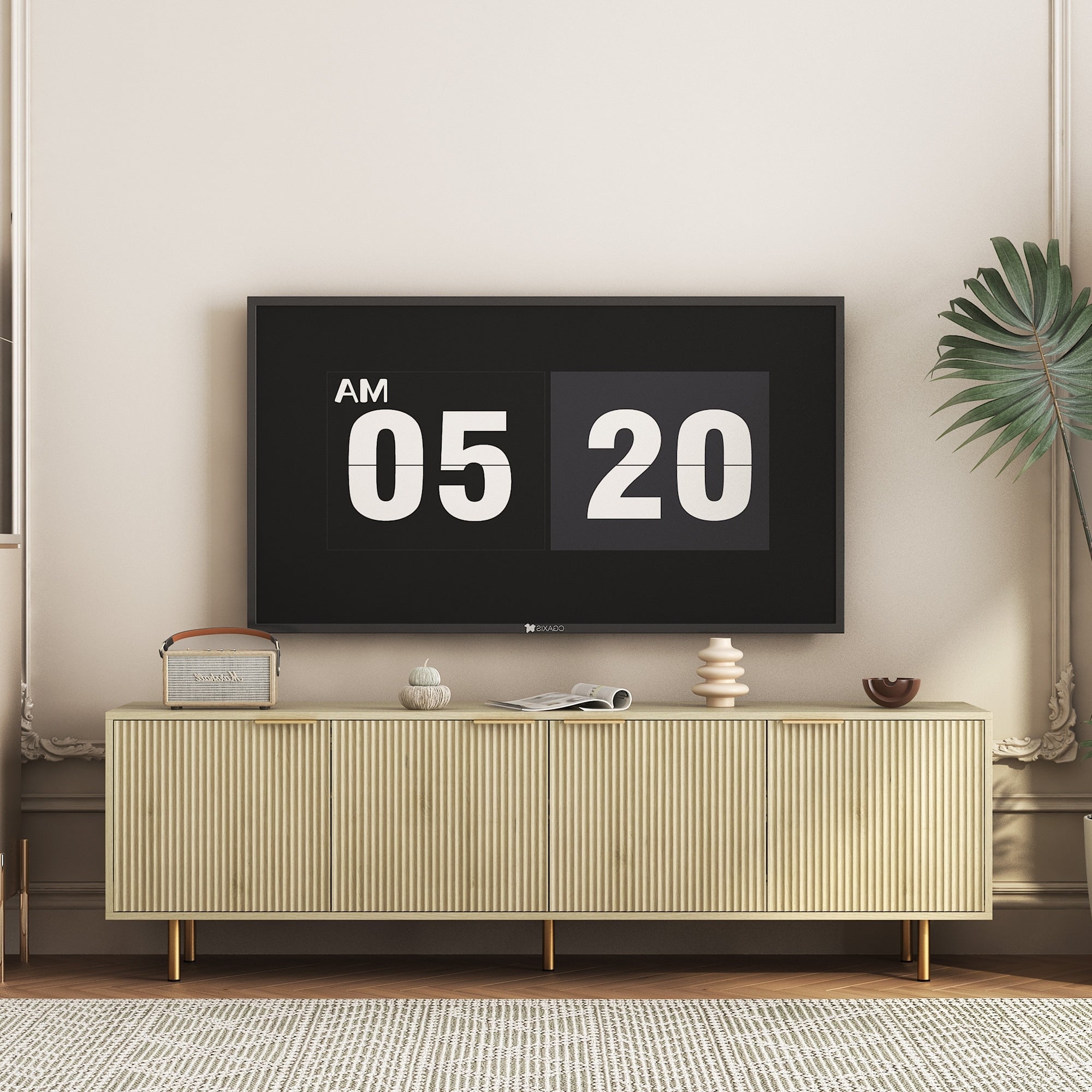 Fluted Tv Stand With Storage Cabinet Tv Console Entertainment Center For 55 Inch