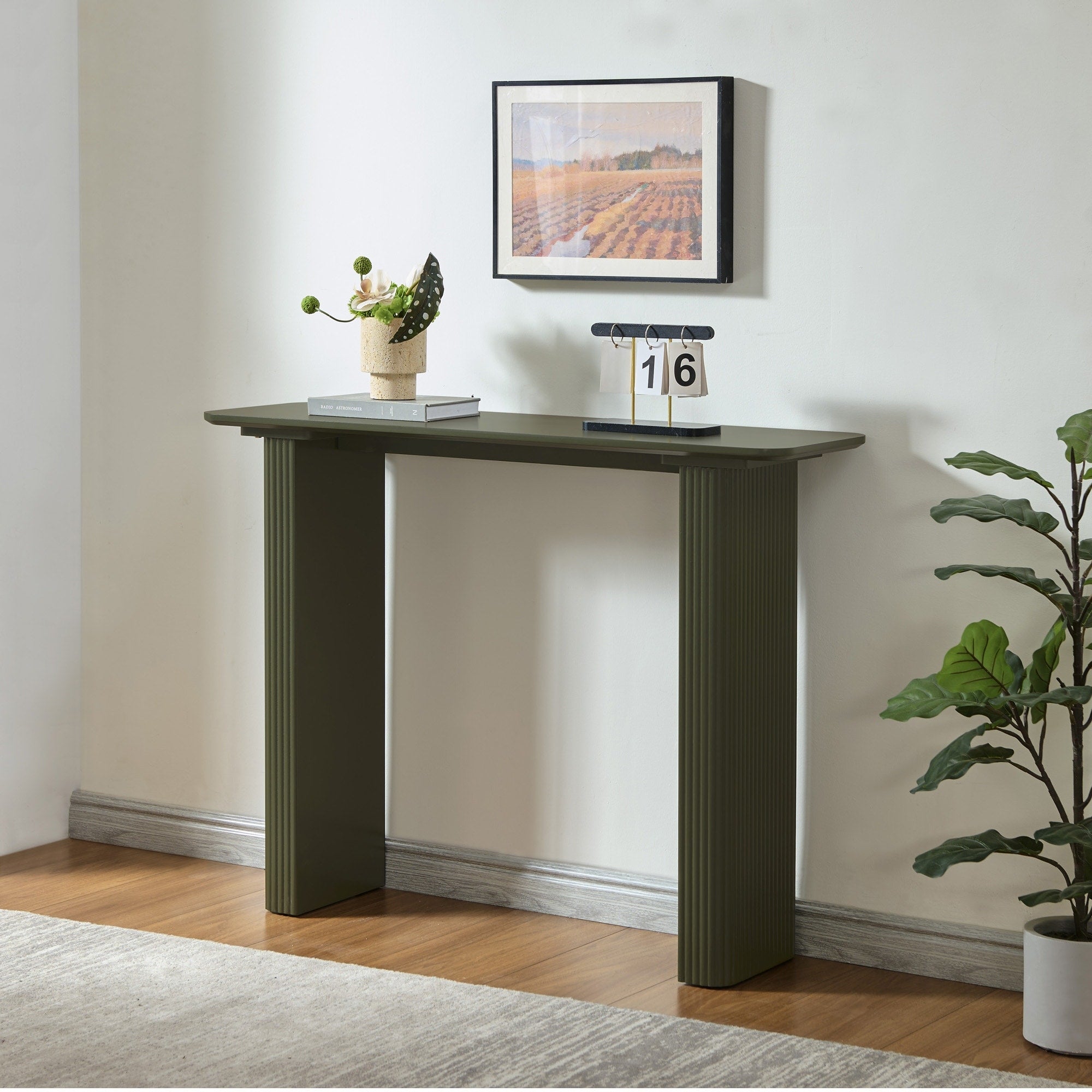Fluted Wood Narrow Console Table 40 L X 12 W X 31 H
